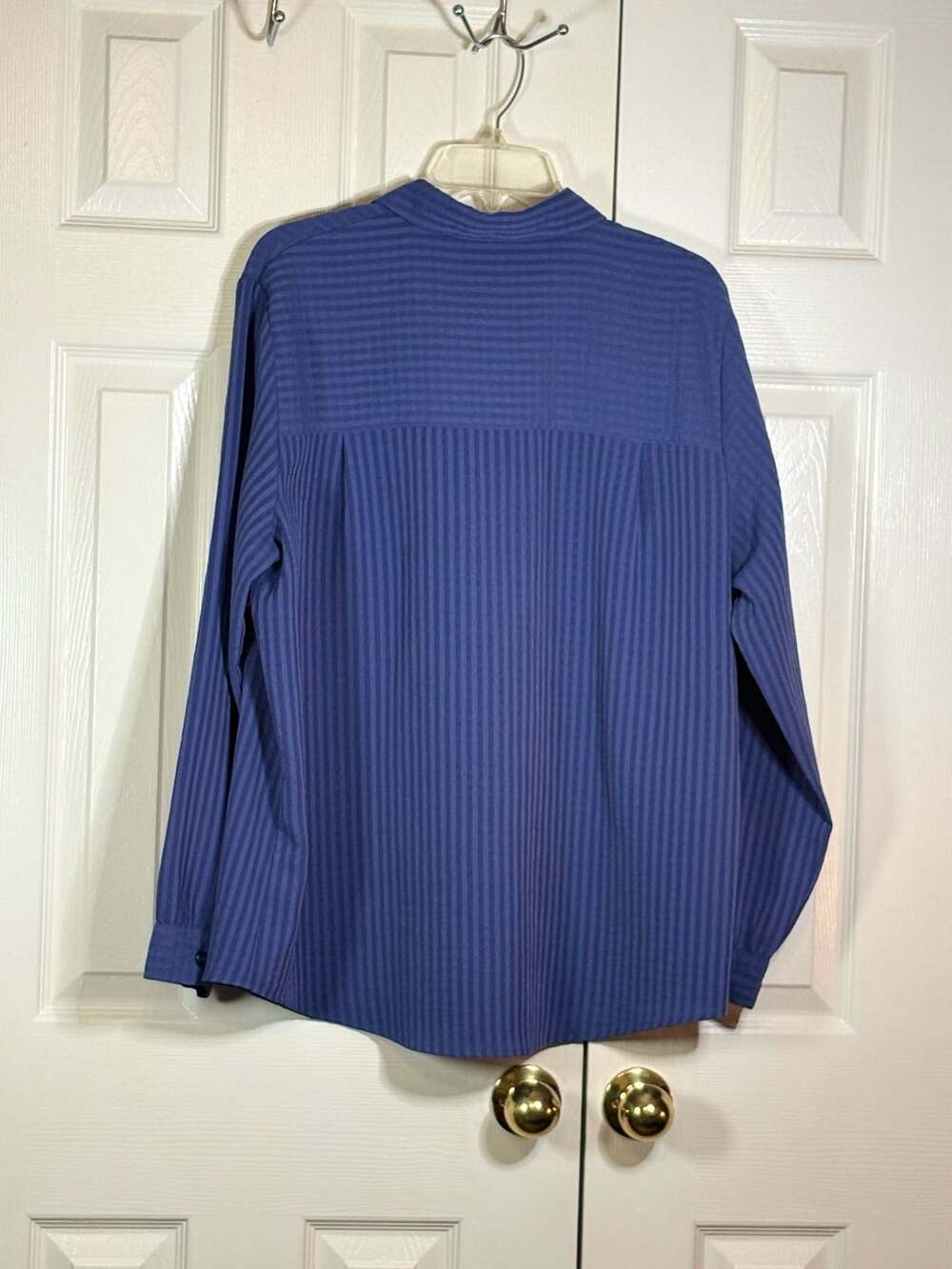 Joanna Women's Blue Striped Long Sleeve Button-Down Blouse with Dual Pockets - Picture 6 of 6